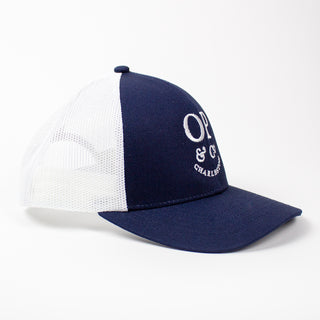 100% Cotton Front, Mesh Back Trucker Hat, navy with OP logo