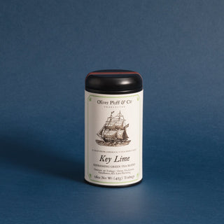 black tea tin with old timey ship on label