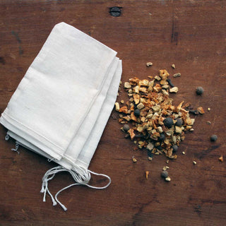 3 Muslin Spice Bags with Drawstrings, Orange Peel, Ginger, Cinnamon, Allspice, Cloves