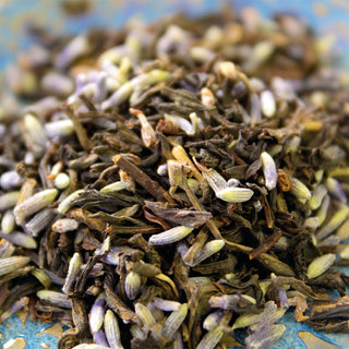 close of photo of loose leave lavender tea