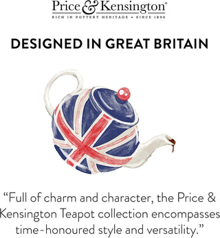 ad for price and Kensington with a British themed tea pot and words