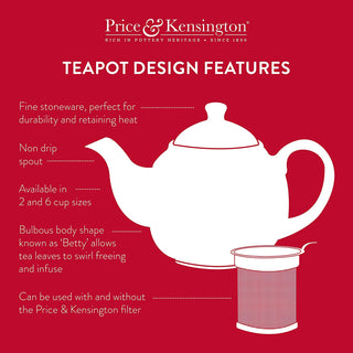 graphic of tea pot design instructions and labeling of white tea pot and tea filter